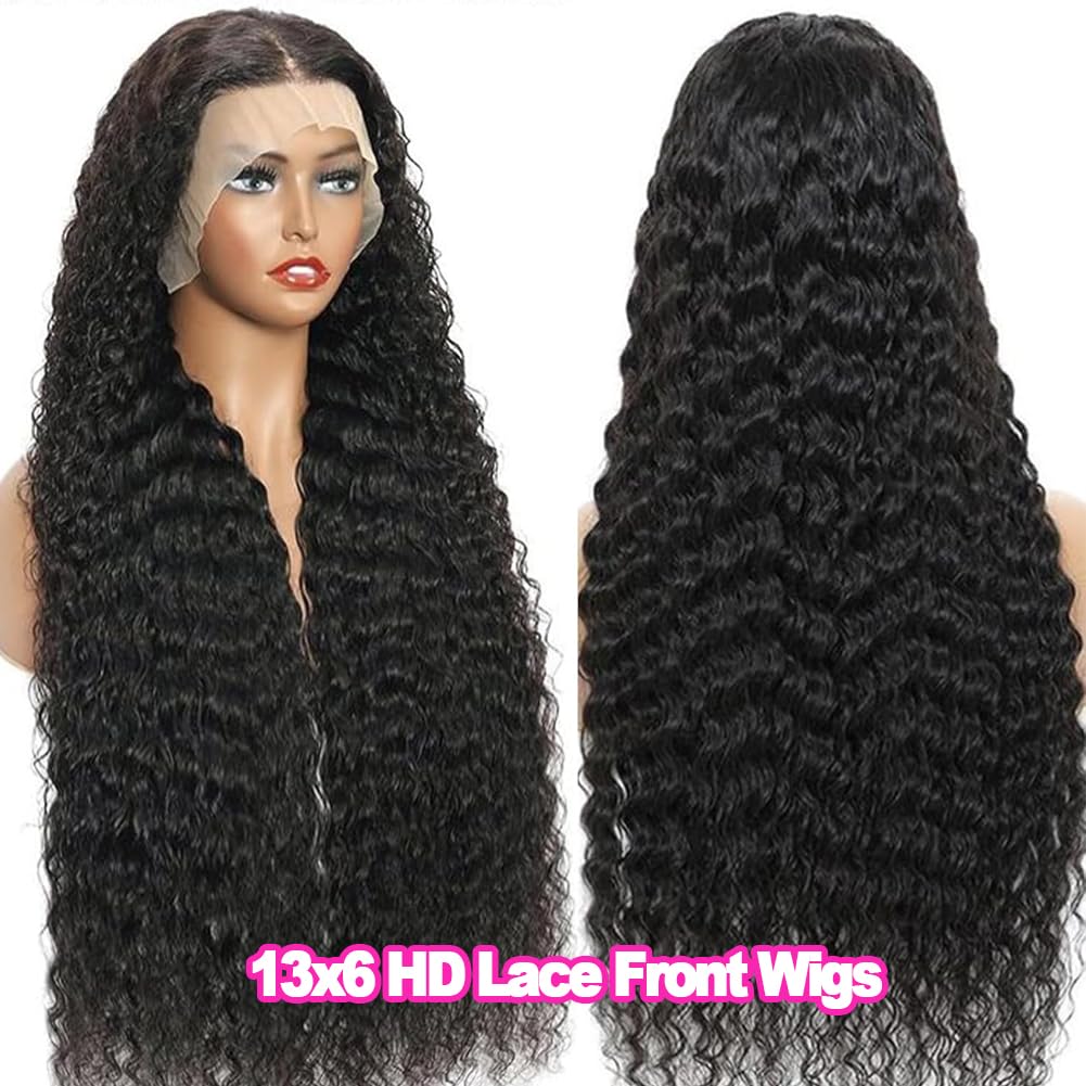 Coceioo™ 13x6 Deep Wave Lace Front Wigs Human Hair 200 Density 13x6 HD Lace Front Wigs Human Hair Wigs for Women Glueless Wigs Human Hair Deep Curly Wig Pre Plucked