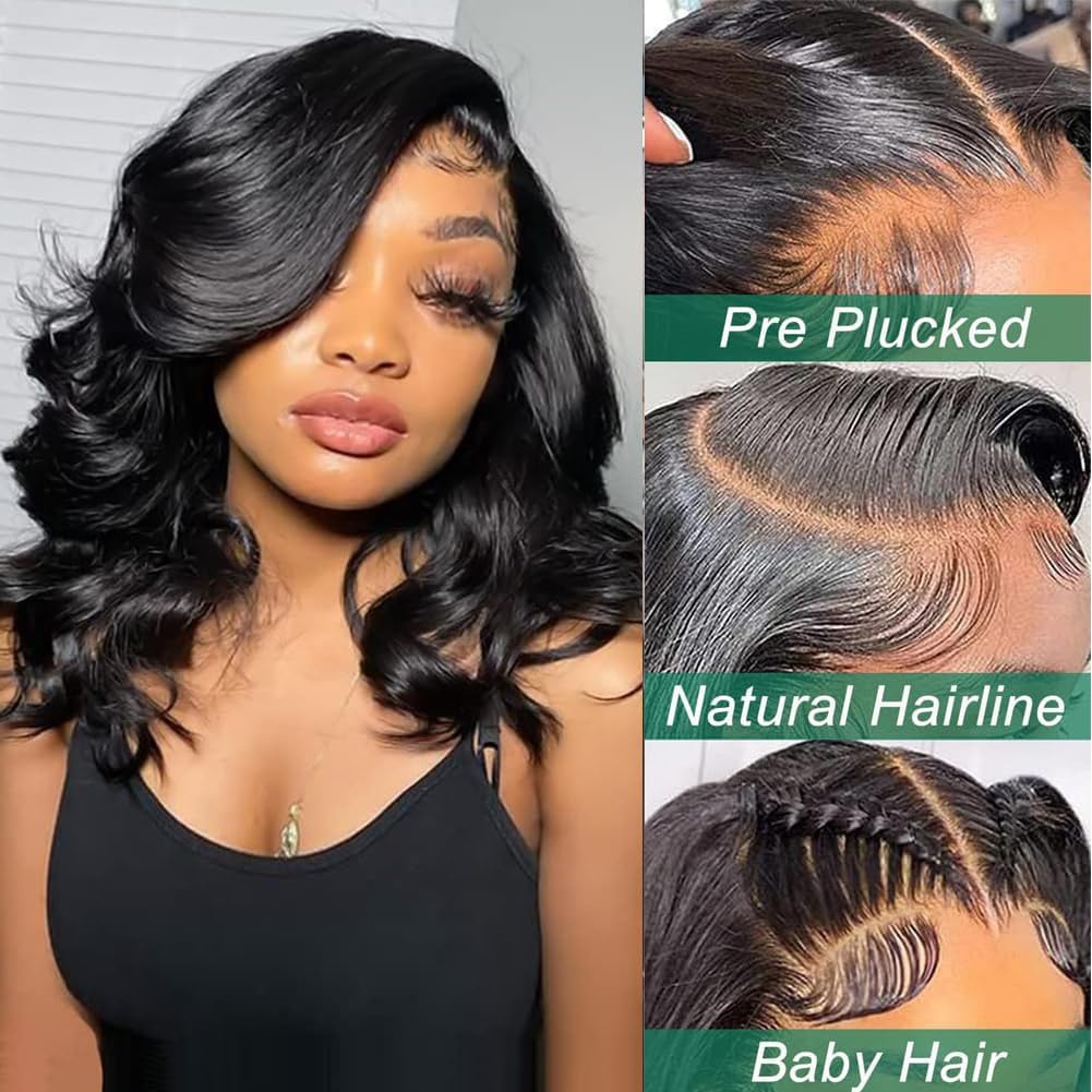 Coceioo™ Bob Wig Human Hair 13x4 Lace Front Wigs Human Hair Pre Plucked Body Wave 180% Density HD Lace Frontal Short Bob Wigs for Women