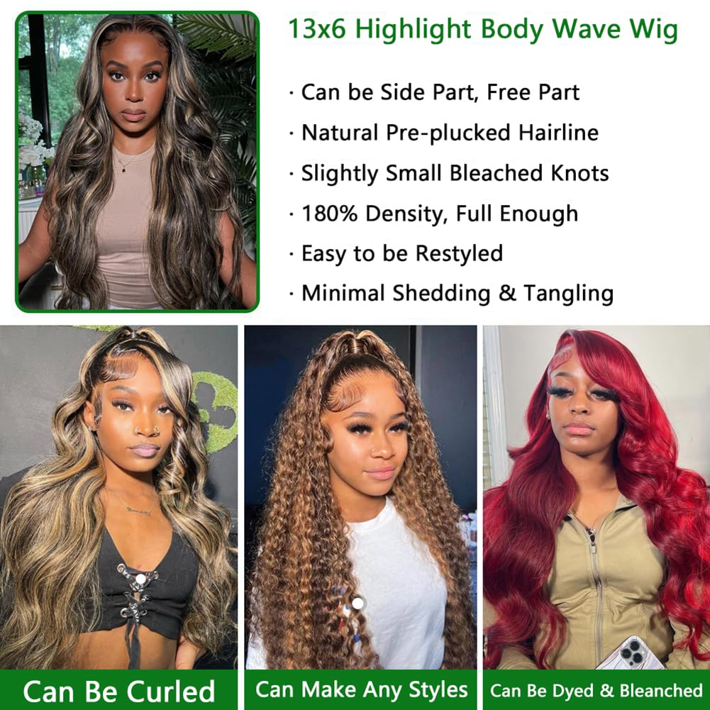 Coceioo™ 13x6 1B/27 Highlight Ombre Lace Front Wig Human Hair Pre Plucked 180% Density HD Highlighted Lace Front Wigs Human Hair Wigs Human Hair Blonde Lace Front Wig