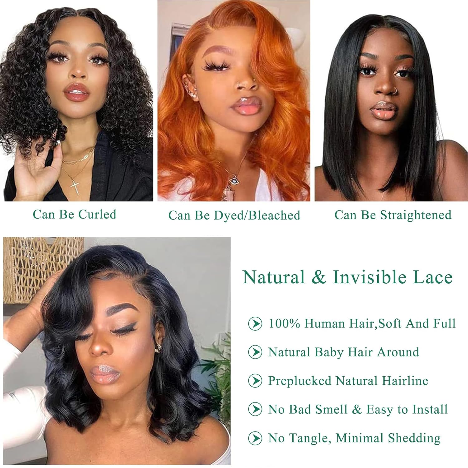 Coceioo™ Bob Wig Human Hair 13x4 Lace Front Wigs Human Hair Pre Plucked Body Wave 180% Density HD Lace Frontal Short Bob Wigs for Women
