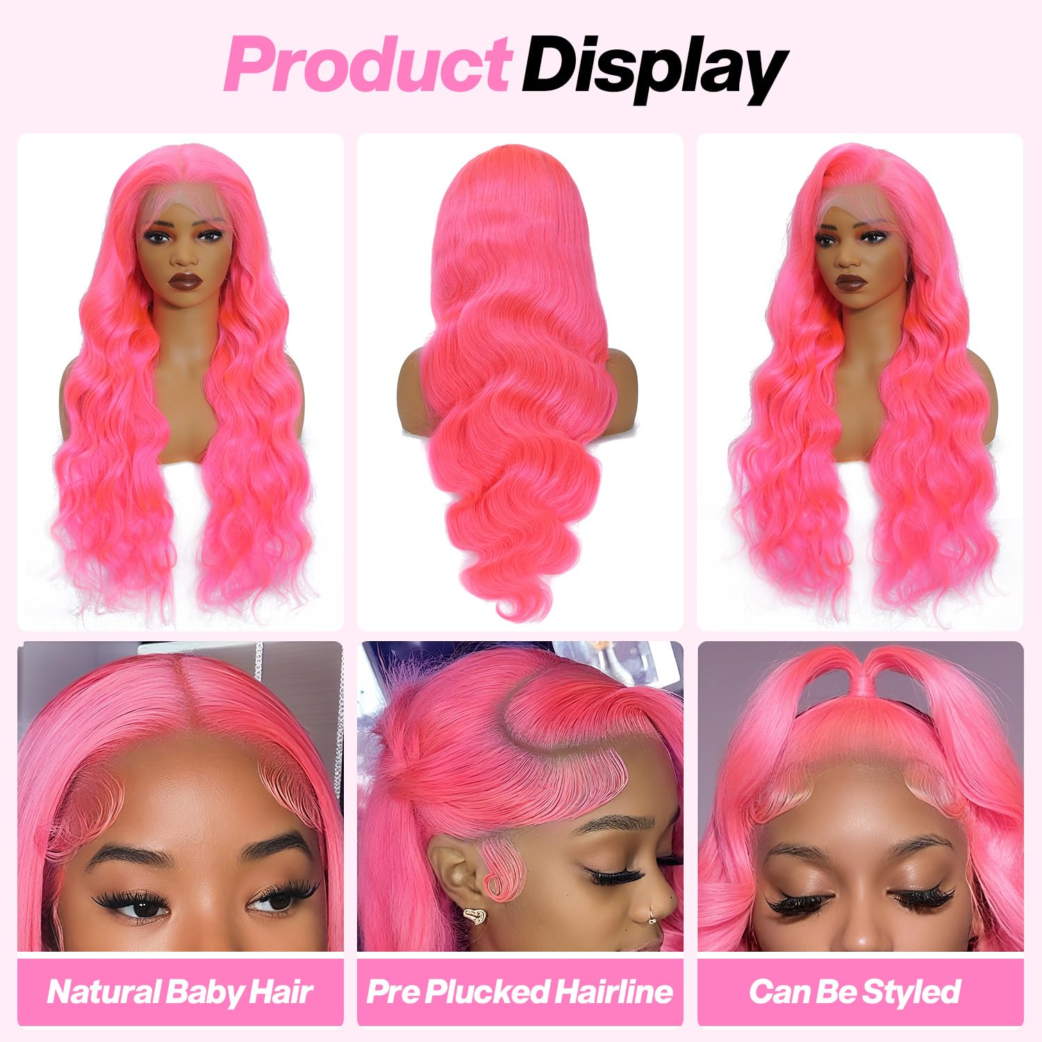 Coceioo™ Pink 13x6 Lace Front Wigs Human Hair HD Wear and Go Glueless Body Wave Lace Front Wigs Human Hair for Women 30 Inch