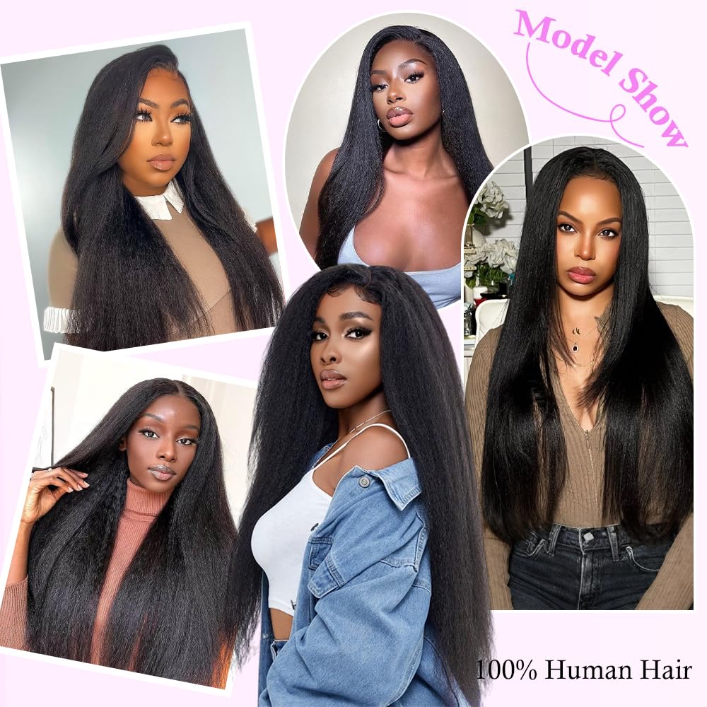 Coceioo™ Kinky Straight Lace Front Wigs Human Hair Yaki Straight 13x4 Transparent HD Glueless Lace Wig Human Hair Wigs For Black Women