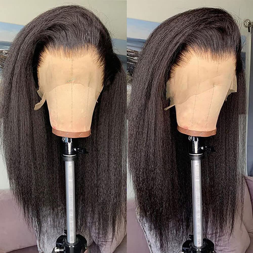 Coceioo™ Kinky Straight Lace Front Wigs Human Hair Yaki Straight 13x4 Transparent HD Glueless Lace Wig Human Hair Wigs For Black Women
