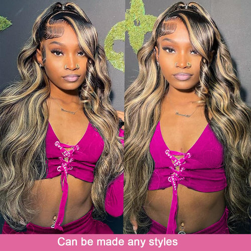 Coceioo 13x6 1B/27 Highlight Ombre Lace Front Wig Human Hair Pre Plucked 180% Density HD Highlighted Lace Front Wigs Human Hair Wigs Human Hair Blonde Lace Front Wig