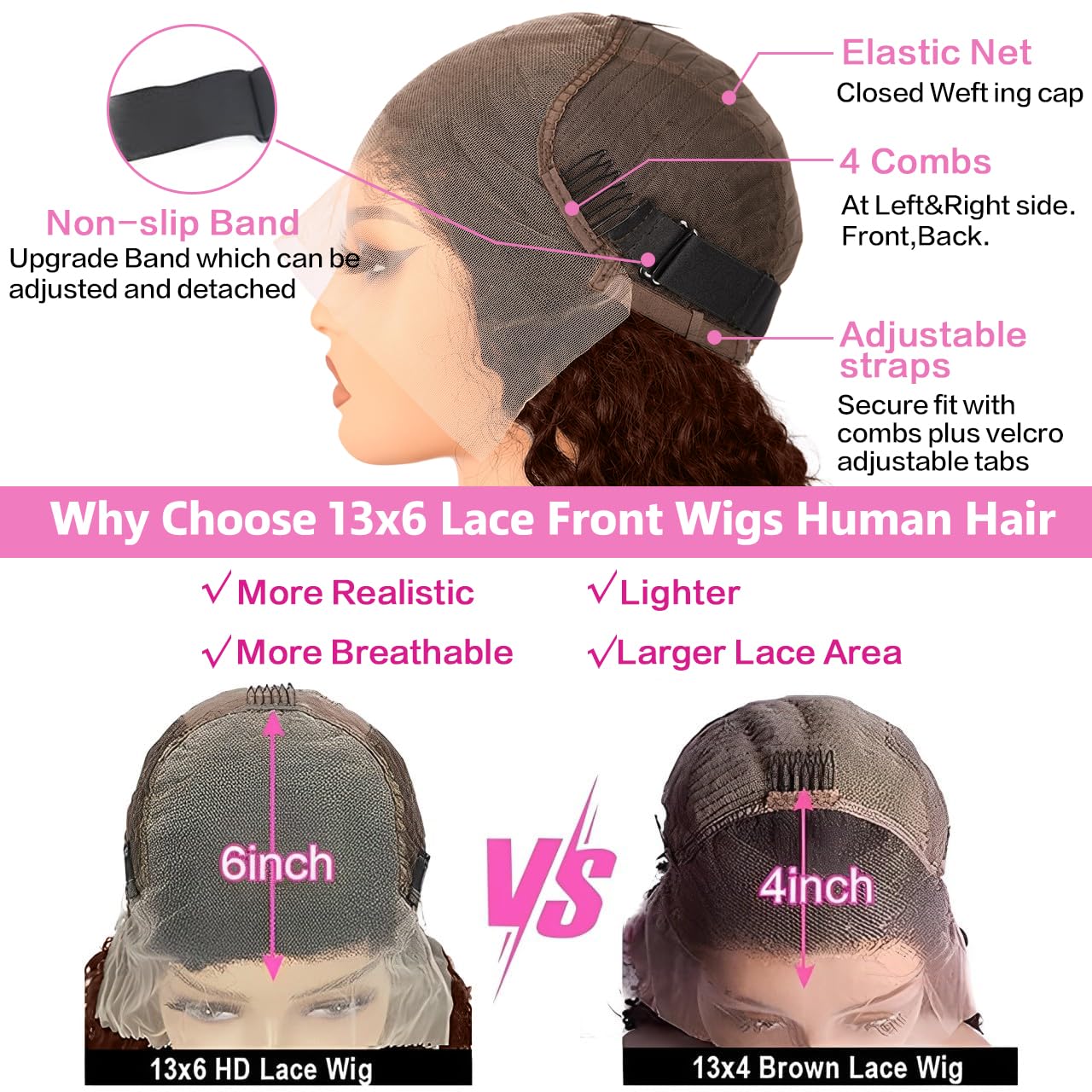 Coceioo™ Brown Human Hair Wig 13x6 HD Deep Wave Lace Front Wigs Human Hair 200 Density Colored Chocolate Brown Deep Curly Lace Frontal Wigs Brown Wig for Women