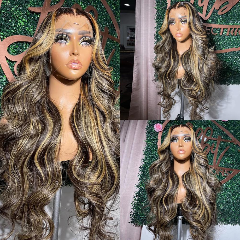 Coceioo™ 13x6 1B/27 Highlight Ombre Lace Front Wig Human Hair Pre Plucked 180% Density HD Highlighted Lace Front Wigs Human Hair Wigs Human Hair Blonde Lace Front Wig
