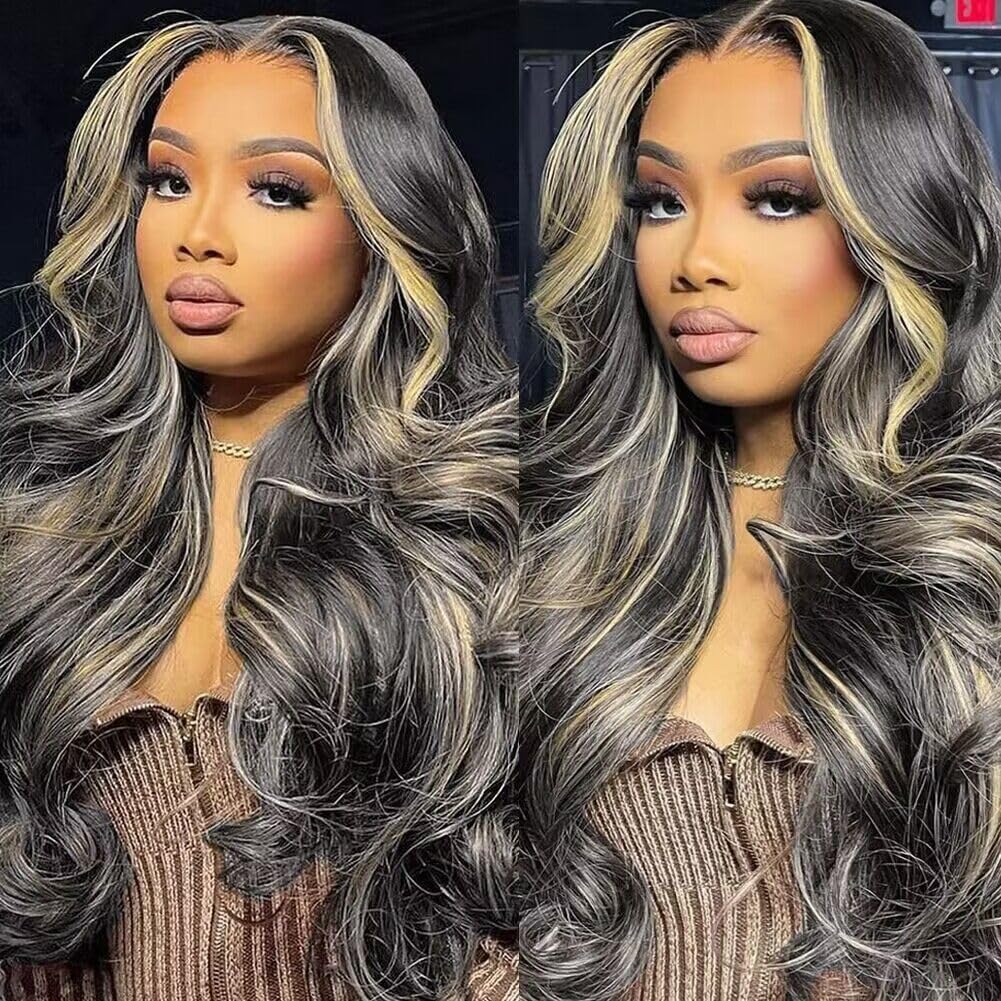 Coceioo™ 13x6 1B/27 Highlight Ombre Lace Front Wig Human Hair Pre Plucked 180% Density HD Highlighted Lace Front Wigs Human Hair Wigs Human Hair Blonde Lace Front Wig