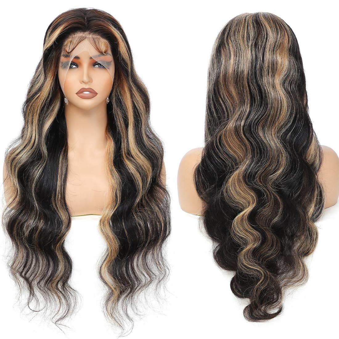 Coceioo™ 13x6 1B/27 Highlight Ombre Lace Front Wig Human Hair Pre Plucked 180% Density HD Highlighted Lace Front Wigs Human Hair Wigs Human Hair Blonde Lace Front Wig