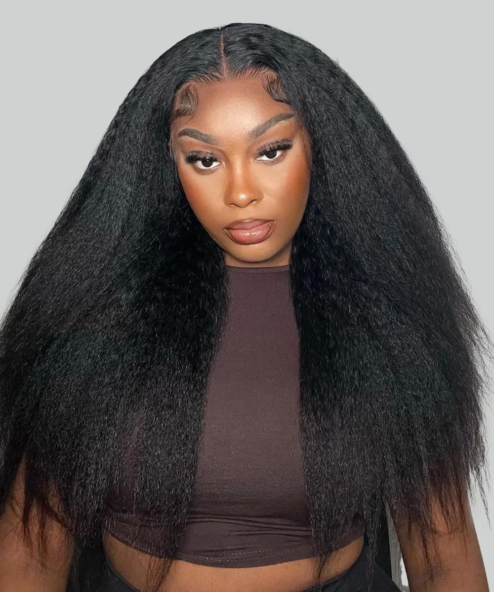 Coceioo™ Kinky Straight Lace Front Wigs Human Hair Yaki Straight 13x4 Transparent HD Glueless Lace Wig Human Hair Wigs For Black Women