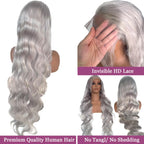 Coceioo™ Body Wave Grey Lace Front Wigs Human Hair, 13x6 Gray Lace Front Wig Human Hair, Glueless Silver Grey Wig Human Hair Pre Plucked 30 Inch Body Wave Gray Wigs