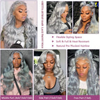 Coceioo™ Body Wave Grey Lace Front Wigs Human Hair, 13x6 Gray Lace Front Wig Human Hair, Glueless Silver Grey Wig Human Hair Pre Plucked 30 Inch Body Wave Gray Wigs