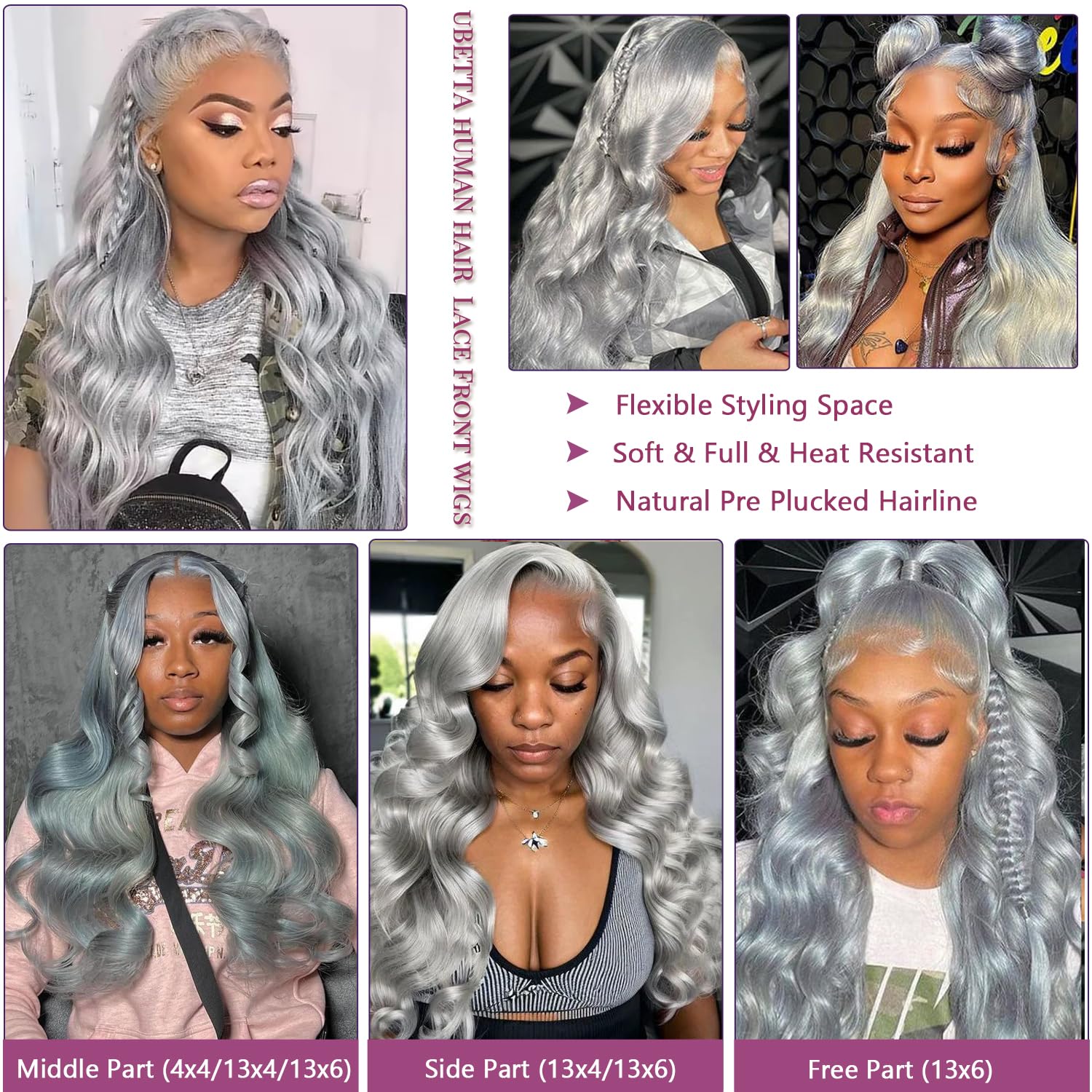 Coceioo Body Wave Grey Lace Front Wigs Human Hair, 13x6 Gray Lace Front Wig Human Hair, Glueless Silver Grey Wig Human Hair Pre Plucked 30 Inch Body Wave Gray Wigs