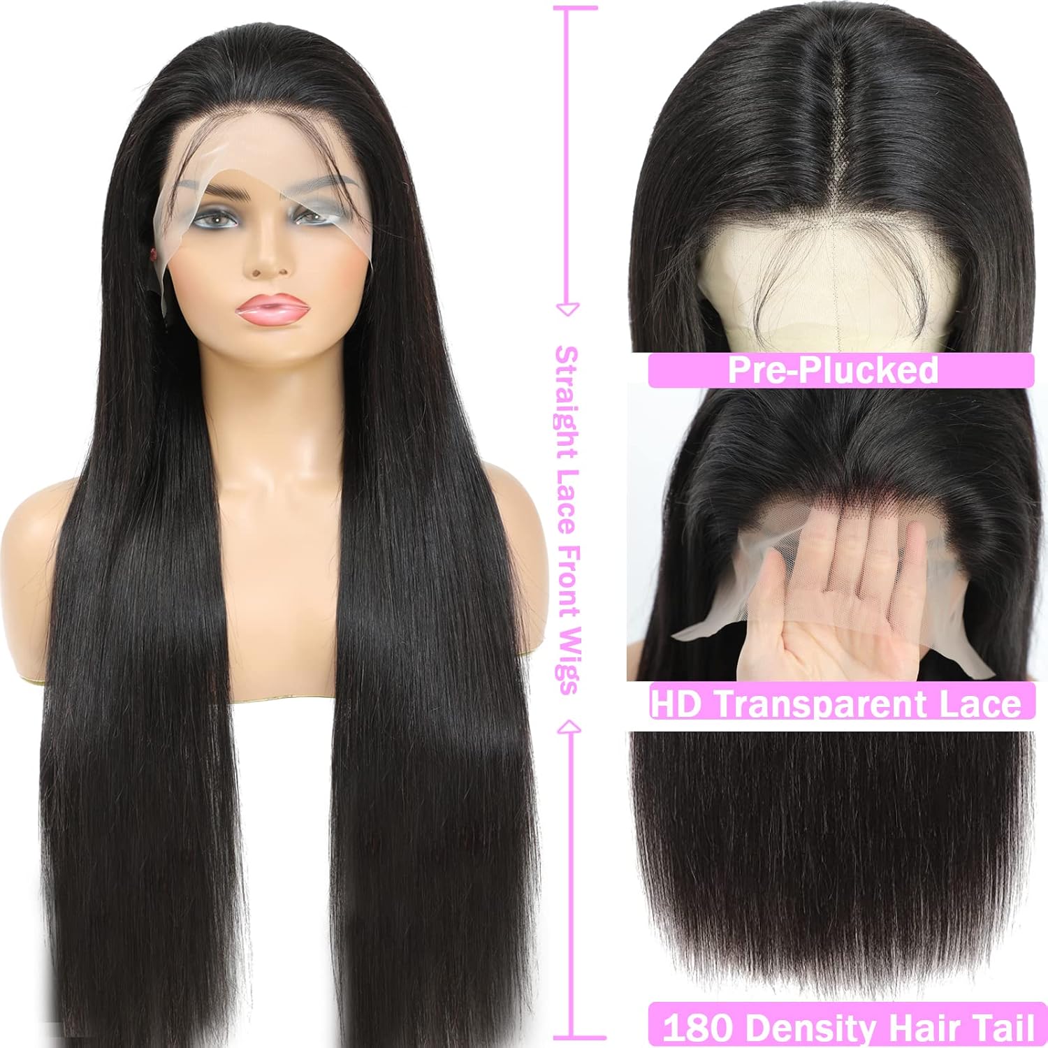 Coceioo™ 13x6 Lace Front Wigs Human Hair Pre Plucked HD Lace Frontal Human Hair Wigs Straight Brazilian Virgin Human Hair