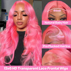Coceioo™ Pink 13x6 Lace Front Wigs Human Hair HD Wear and Go Glueless Body Wave Lace Front Wigs Human Hair for Women 30 Inch