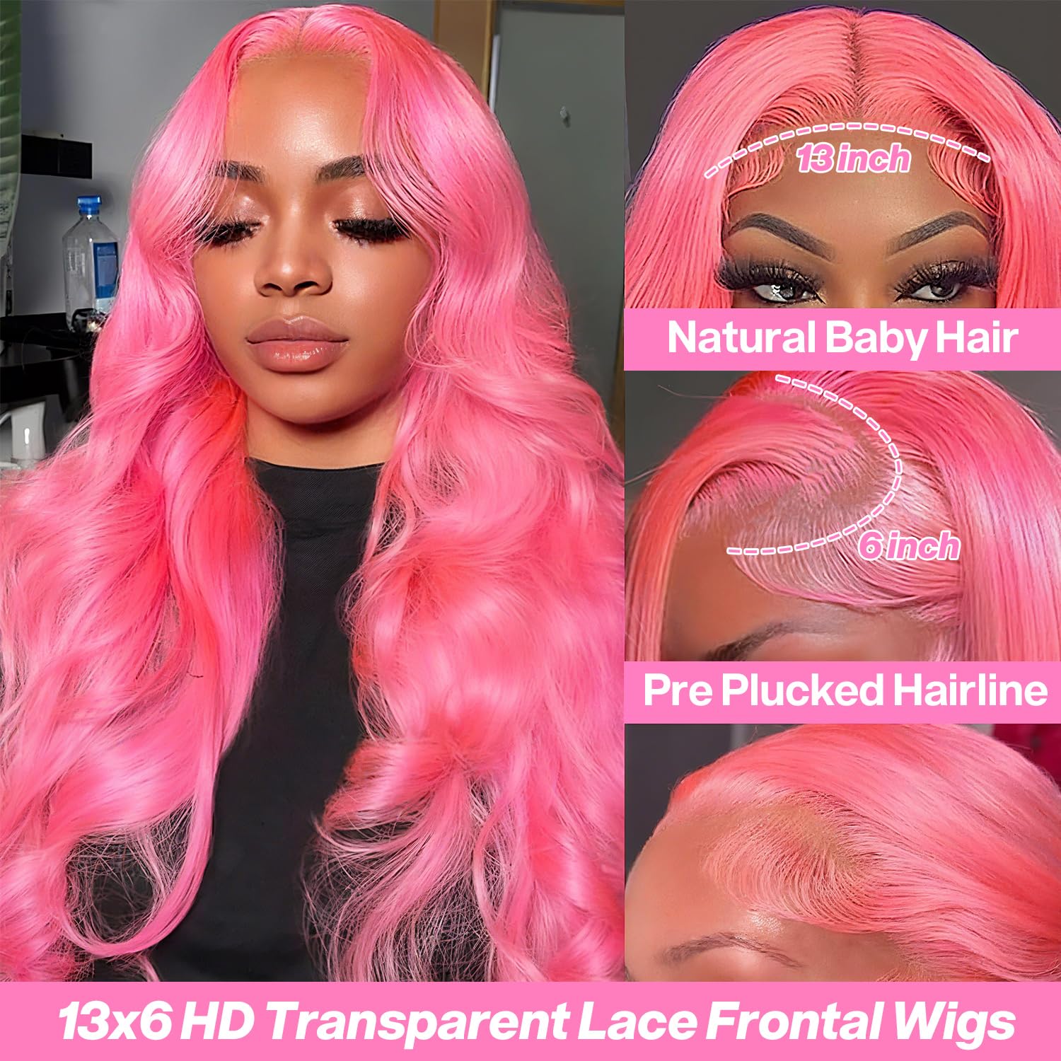 Coceioo™ Pink 13x6 Lace Front Wigs Human Hair HD Wear and Go Glueless Body Wave Lace Front Wigs Human Hair for Women 30 Inch