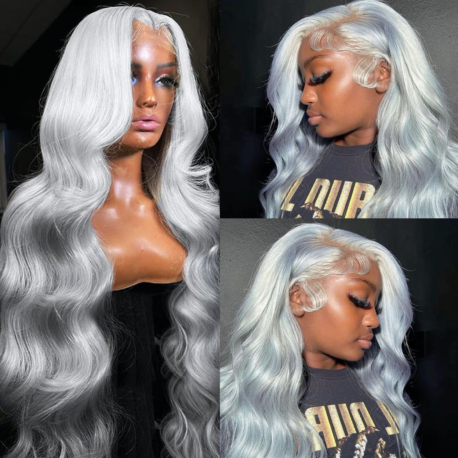 Coceioo Body Wave Grey Lace Front Wigs Human Hair, 13x6 Gray Lace Front Wig Human Hair, Glueless Silver Grey Wig Human Hair Pre Plucked 30 Inch Body Wave Gray Wigs