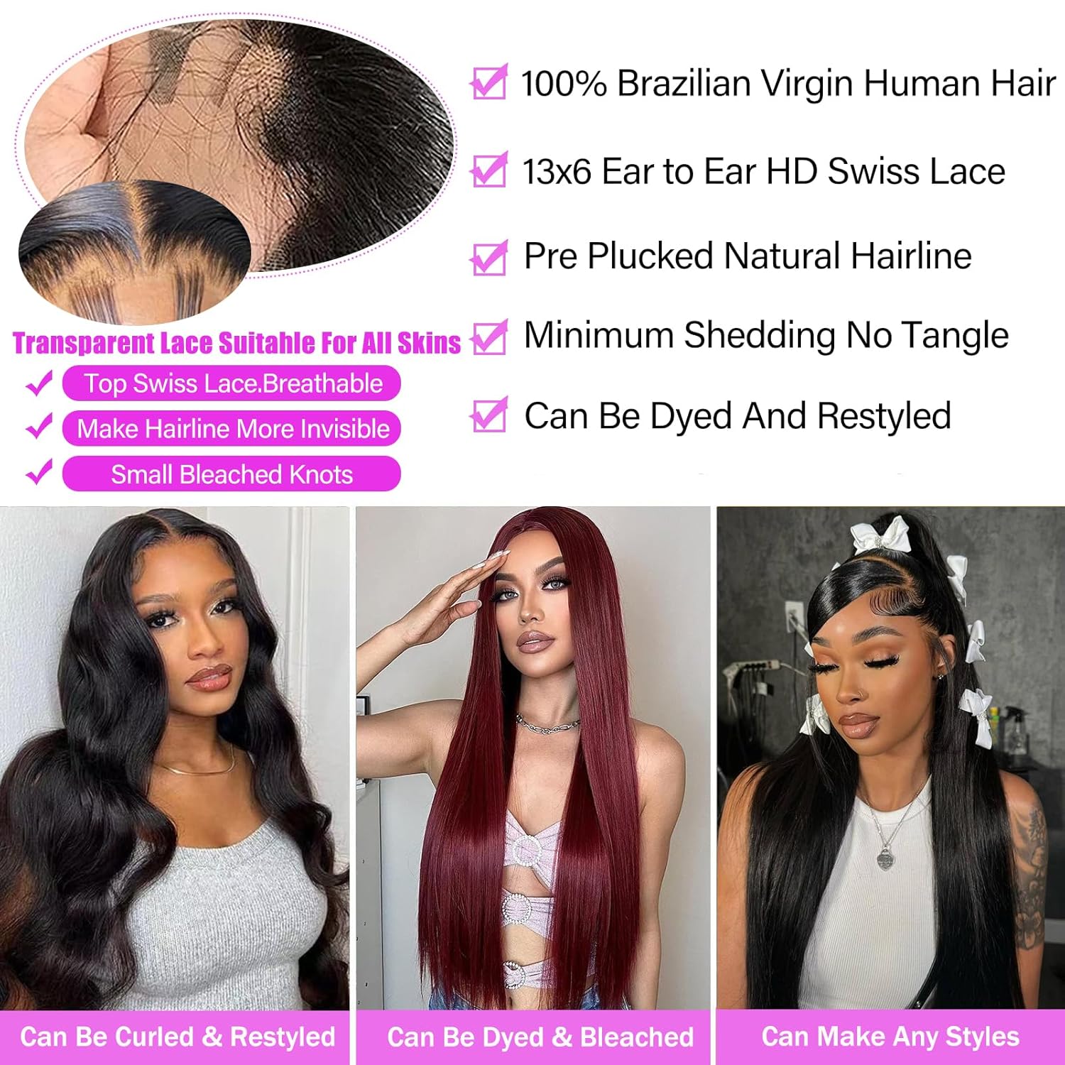 Coceioo™ 13x6 Lace Front Wigs Human Hair Pre Plucked HD Lace Frontal Human Hair Wigs Straight Brazilian Virgin Human Hair