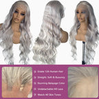 Coceioo™ Body Wave Grey Lace Front Wigs Human Hair, 13x6 Gray Lace Front Wig Human Hair, Glueless Silver Grey Wig Human Hair Pre Plucked 30 Inch Body Wave Gray Wigs