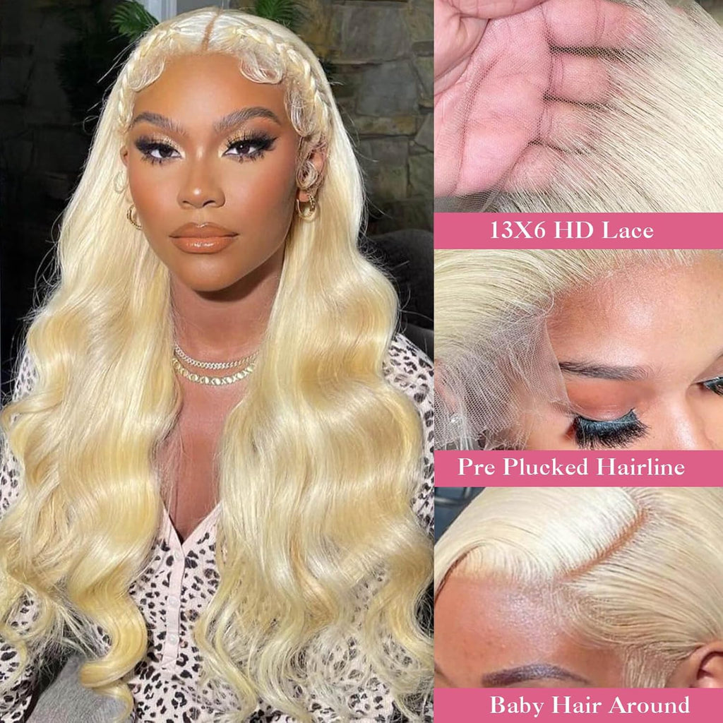 Coceioo™ 613 13x6 Lace Front Wig Human Hair 200% Density, Blonde Body Wave Lace Front Wigs Human Hair Pre Plucked for Women, 613 HD Lace Frontal Wig 13x6