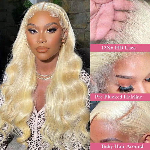 Coceioo 613 13x6 Lace Front Wig Human Hair 200% Density, Blonde Body Wave Lace Front Wigs Human Hair Pre Plucked for Women, 613 HD Lace Frontal Wig 13x6