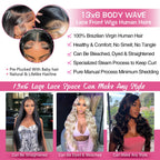 Coceioo™ Body Wave 13x6 Lace Front Wigs Human Hair Pre Plucked 200% Density HD Lace Front Wigs Human Hair Transparent Frontal Wigs Virgin Human Hair with Baby Hair for Women Natural Black