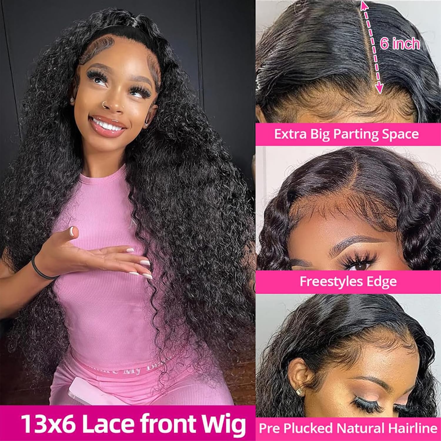 Coceioo™ 13x6 Deep Wave Lace Front Wigs Human Hair 200 Density 13x6 HD Lace Front Wigs Human Hair Wigs for Women Glueless Wigs Human Hair Deep Curly Wig Pre Plucked
