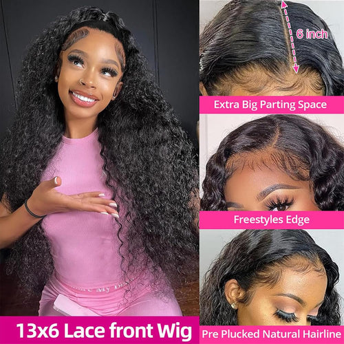 Coceioo 13x6 Deep Wave Lace Front Wigs Human Hair 200 Density 13x6 HD Lace Front Wigs Human Hair Wigs for Women Glueless Wigs Human Hair Deep Curly Wig Pre Plucked