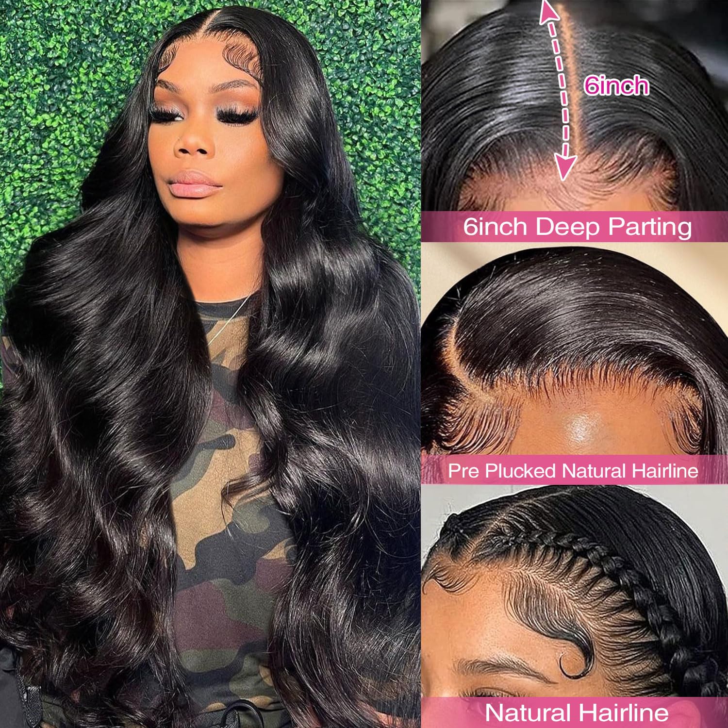 Coceioo™ Body Wave 13x6 Lace Front Wigs Human Hair Pre Plucked 200% Density HD Lace Front Wigs Human Hair Transparent Frontal Wigs Virgin Human Hair with Baby Hair for Women Natural Black