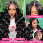 Coceioo™ Body Wave 13x6 Lace Front Wigs Human Hair Pre Plucked 200% Density HD Lace Front Wigs Human Hair Transparent Frontal Wigs Virgin Human Hair with Baby Hair for Women Natural Black