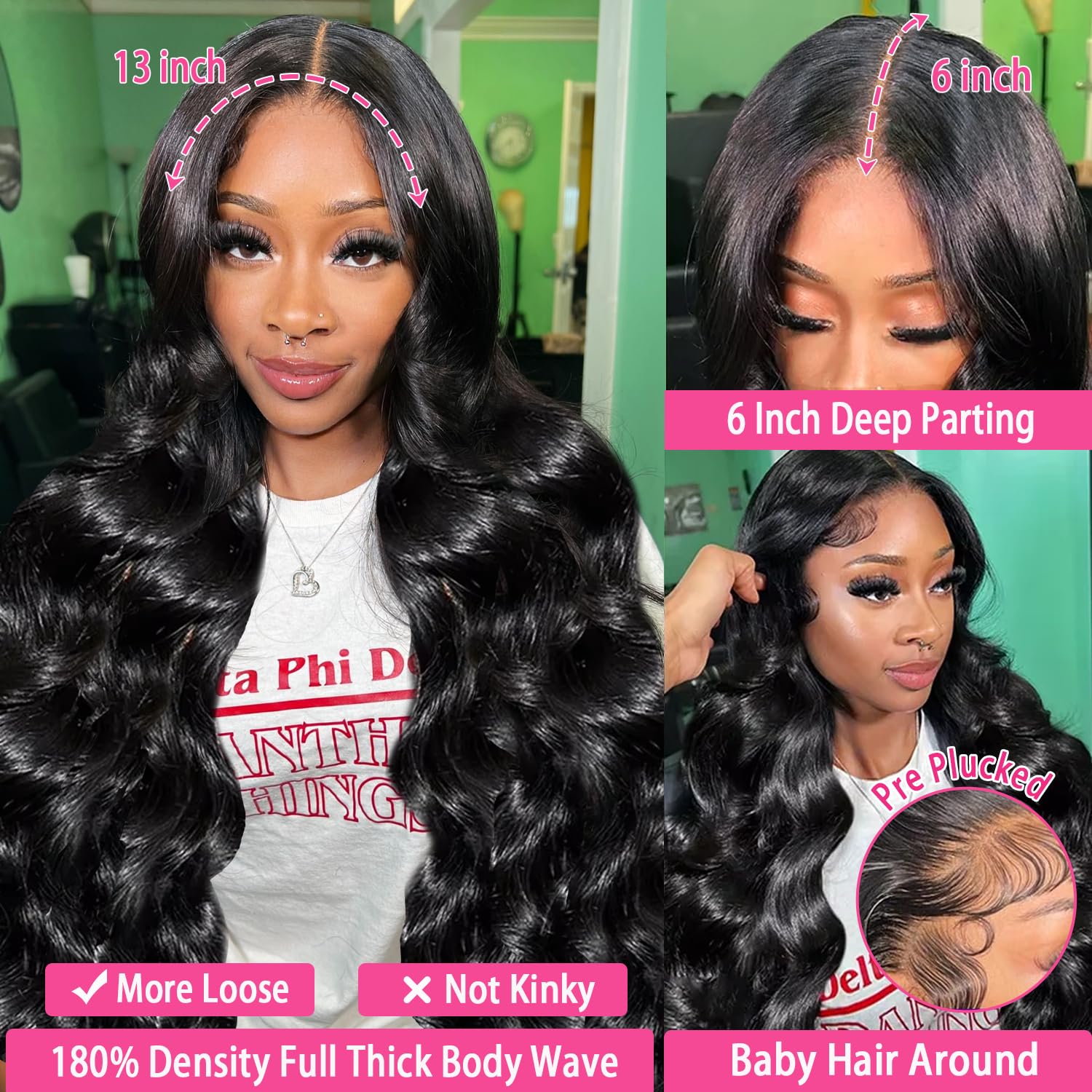 Coceioo™ Body Wave 13x6 Lace Front Wigs Human Hair Pre Plucked 200% Density HD Lace Front Wigs Human Hair Transparent Frontal Wigs Virgin Human Hair with Baby Hair for Women Natural Black