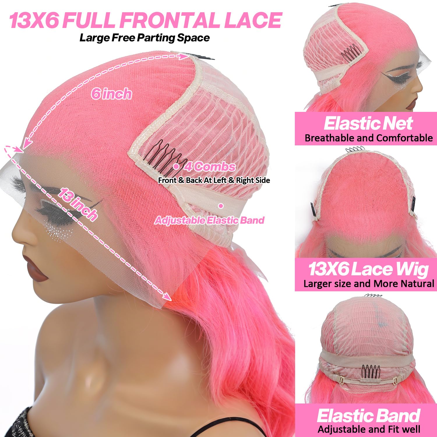 Coceioo™ Pink 13x6 Lace Front Wigs Human Hair HD Wear and Go Glueless Body Wave Lace Front Wigs Human Hair for Women 30 Inch