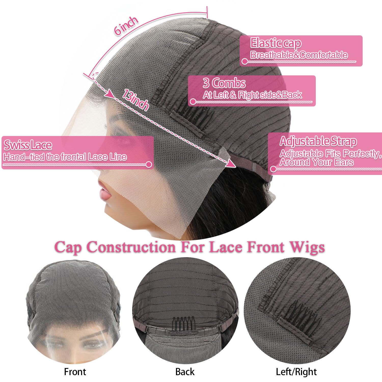 Coceioo™ Body Wave 13x6 Lace Front Wigs Human Hair Pre Plucked 200% Density HD Lace Front Wigs Human Hair Transparent Frontal Wigs Virgin Human Hair with Baby Hair for Women Natural Black